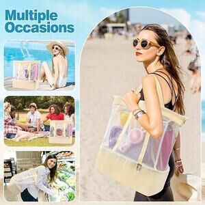 Sweet Lion Mesh Beach Bag Tote Beige New